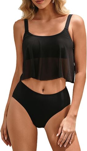 HYPERFIRE Women Mid Waisted Bikini Set Sporty Mid Rise Two Piece Swimsuits Bathing Suit in Saudi Arabia