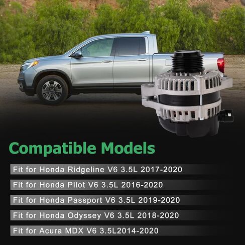 مولد كهربائي 12 فولت 155 أمبير متوافق مع Honda Pilot 2016-2020، Ridgeline 2017-2020، Odyssey 2018-2020، Passport 2019-2020، Acura MDX 2014-2020 - محرك 3.5 لتر V6 يستبدل 31100-5J6-A01 in Kuwait