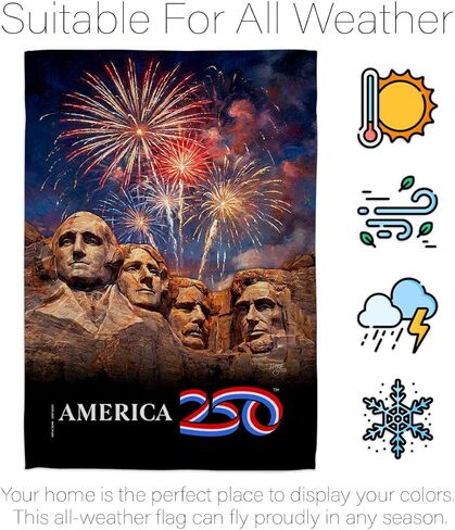 America 250 Flag Mount Rushmore Independence Day Wall Tapestry Home Accent Official Licensed Merchandise Canvas Prints Yard Sign Textile Woven Fabric Poster USA 250th Anniversary Decoration Gift in Kuwait