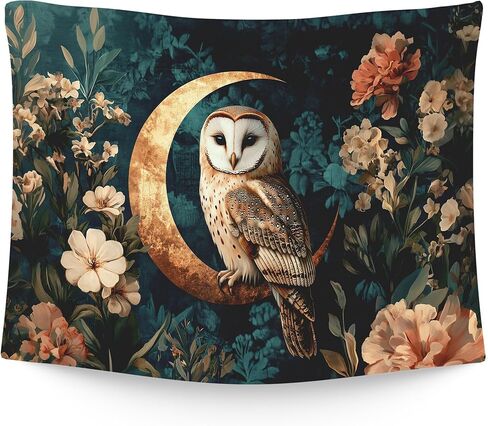 WAITPI Vintage Owl Moon Floral Tapestry Wall Hanging for Bedroom, Moody Dark Academia Cottagecore Botanical Flower Owl Wall Hanging Decor Tapestry for Home Living Room Office, 40x30in in Kuwait