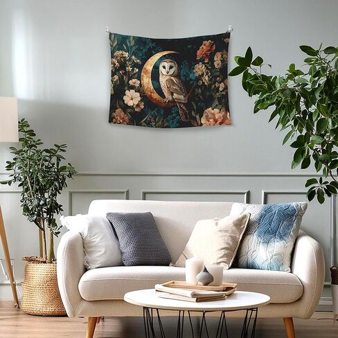 WAITPI Vintage Owl Moon Floral Tapestry Wall Hanging for Bedroom, Moody Dark Academia Cottagecore Botanical Flower Owl Wall Hanging Decor Tapestry for Home Living Room Office, 40x30in in Kuwait
