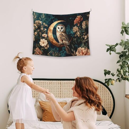 WAITPI Vintage Owl Moon Floral Tapestry Wall Hanging for Bedroom, Moody Dark Academia Cottagecore Botanical Flower Owl Wall Hanging Decor Tapestry for Home Living Room Office, 40x30in in Kuwait