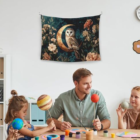 WAITPI Vintage Owl Moon Floral Tapestry Wall Hanging for Bedroom, Moody Dark Academia Cottagecore Botanical Flower Owl Wall Hanging Decor Tapestry for Home Living Room Office, 40x30in in Kuwait