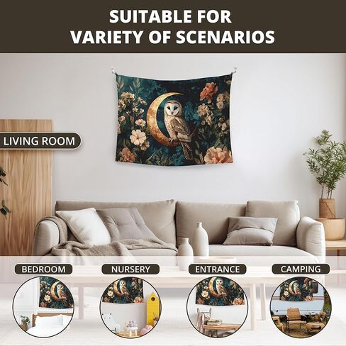 WAITPI Vintage Owl Moon Floral Tapestry Wall Hanging for Bedroom, Moody Dark Academia Cottagecore Botanical Flower Owl Wall Hanging Decor Tapestry for Home Living Room Office, 40x30in in Kuwait