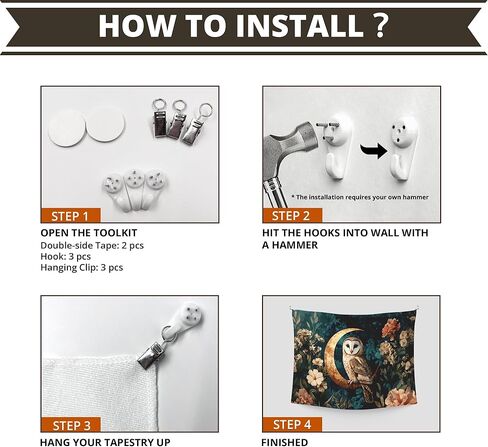 WAITPI Vintage Owl Moon Floral Tapestry Wall Hanging for Bedroom, Moody Dark Academia Cottagecore Botanical Flower Owl Wall Hanging Decor Tapestry for Home Living Room Office, 40x30in in Kuwait