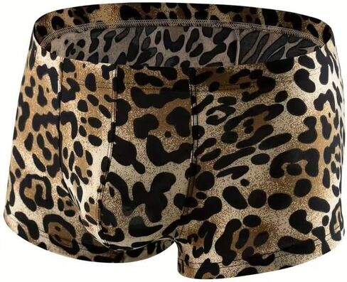 Men's Fashion Leopard Print Boxer Briefs, Men's Boxing Style Trendy Underwear in Saudi Arabia