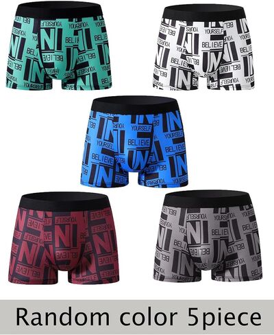 Men Letter Boxer Briefs 5 Pcs Printed Stretch Boxer Shorts with Functional Casual Underwear Set for Lounge Home in Saudi Arabia