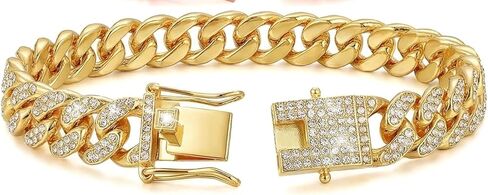 Chain Dog Collar with Bling, Glitter Rhinestone Sparkly Diamond Metal Necklace Cuban Link Cat Collars for Small Medium Large Pet Dogs Puppy (Silver, 8 Inches) in Kuwait