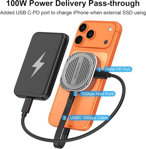 Magnetic M.2 2230 NVMe SSD Enclosure with Kickstand, Potable External NVMe Enclosure Compatible iPhone 16/15 Pro Max ProRes, 100W PD Charging 10Gbps USB C 2TB M & B+M Key in Kuwait