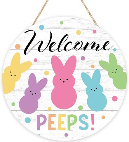 Easter Wooden Door Sign Welcome Peeps Door Wreath for Front Doors Hanger Cute Bunny Rabbit Wood Welcome Hanging Signs for Spring Easter Party Home Farmhouse Indoor Outdoor Porch Wall Decorations in Saudi Arabia