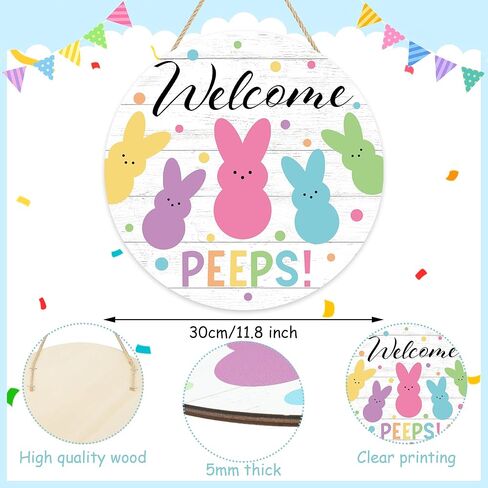 Easter Wooden Door Sign Welcome Peeps Door Wreath for Front Doors Hanger Cute Bunny Rabbit Wood Welcome Hanging Signs for Spring Easter Party Home Farmhouse Indoor Outdoor Porch Wall Decorations in Saudi Arabia
