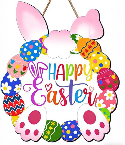 سعيد عيد الفصح باب الديكور إكليل الأرنب الخشبي للباب الأمامي علامة أرنب البيض إكليل شنقا لديكور المنزل جدار عيد الفصح إمدادات داخلي في الهواء الطلق in Kuwait