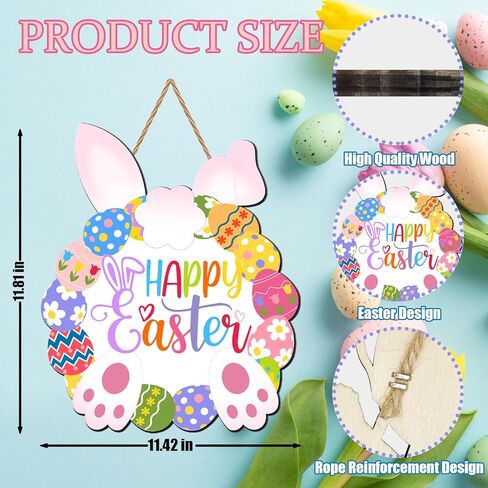 سعيد عيد الفصح باب الديكور إكليل الأرنب الخشبي للباب الأمامي علامة أرنب البيض إكليل شنقا لديكور المنزل جدار عيد الفصح إمدادات داخلي في الهواء الطلق in Kuwait