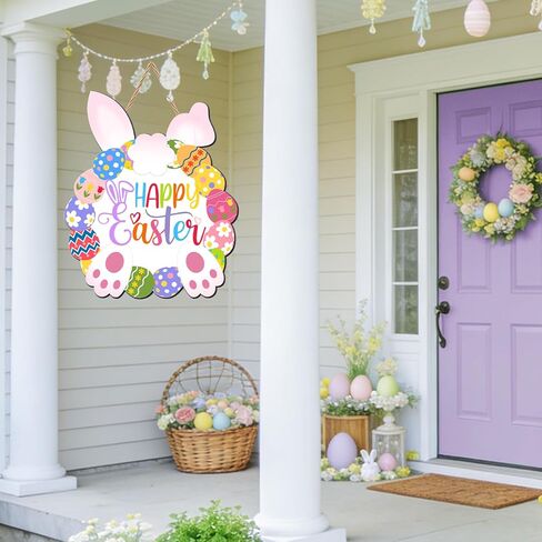 سعيد عيد الفصح باب الديكور إكليل الأرنب الخشبي للباب الأمامي علامة أرنب البيض إكليل شنقا لديكور المنزل جدار عيد الفصح إمدادات داخلي في الهواء الطلق in Kuwait