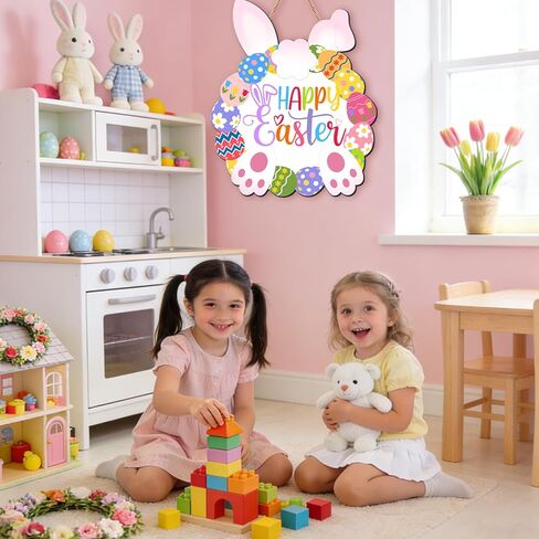 سعيد عيد الفصح باب الديكور إكليل الأرنب الخشبي للباب الأمامي علامة أرنب البيض إكليل شنقا لديكور المنزل جدار عيد الفصح إمدادات داخلي في الهواء الطلق in Kuwait