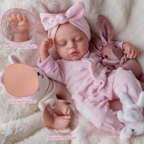 BABESIDE Lifelike Reborn Baby Dolls - 12 Inch Full Vinyl Realistic Baby Doll Sweet Sleeping Real Life Baby Dolls Cute Girl with Toy Accessories Gift Set for Kids Age 3+ in Kuwait