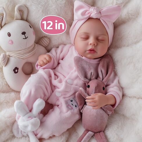 BABESIDE Lifelike Reborn Baby Dolls - 12 Inch Full Vinyl Realistic Baby Doll Sweet Sleeping Real Life Baby Dolls Cute Girl with Toy Accessories Gift Set for Kids Age 3+ in Kuwait