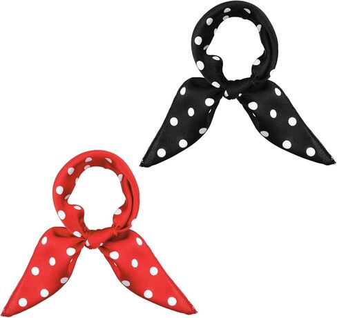 2 Pcs Chiffon Scarf Square Black and Red Neck Scarf Polka Dot Bandana Square Handkerchief 1950s Vintage Bow Headband Head Scarves Bandana Headband Satin Scarves for Women and Girls in Saudi Arabia