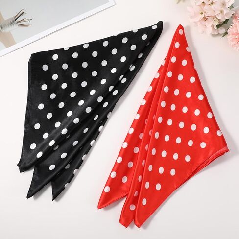 2 Pcs Chiffon Scarf Square Black and Red Neck Scarf Polka Dot Bandana Square Handkerchief 1950s Vintage Bow Headband Head Scarves Bandana Headband Satin Scarves for Women and Girls in Saudi Arabia