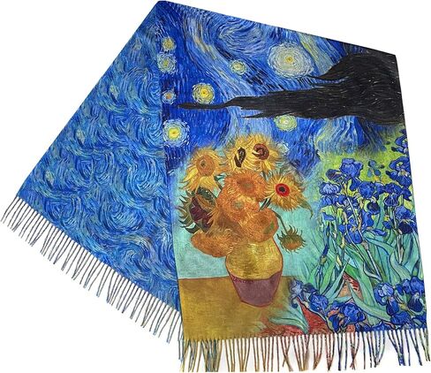 Vincent van Gogh Art Scarf. Starry Night, Sunflowers, Irises & Bedroom Design. Colorful Artistic Wrap Gift for Art Lovers, Artistic Gift for Her in Saudi Arabia