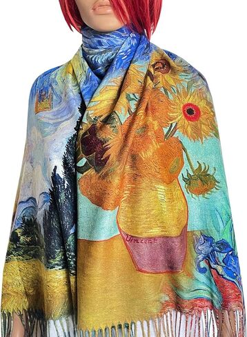 Vincent van Gogh Art Scarf. Starry Night, Sunflowers, Irises & Bedroom Design. Colorful Artistic Wrap Gift for Art Lovers, Artistic Gift for Her in Saudi Arabia