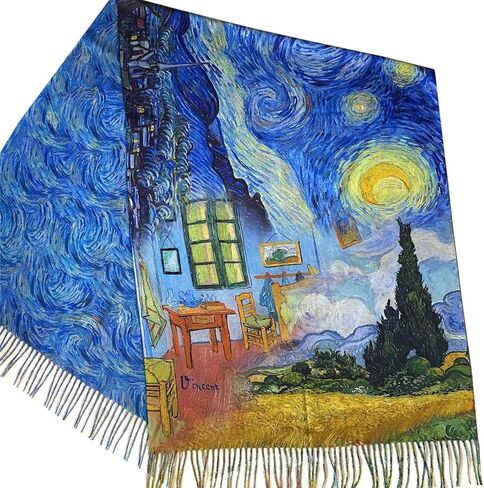 Vincent van Gogh Art Scarf. Starry Night, Sunflowers, Irises & Bedroom Design. Colorful Artistic Wrap Gift for Art Lovers, Artistic Gift for Her in Saudi Arabia
