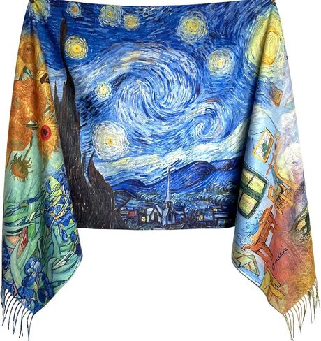 Vincent van Gogh Art Scarf. Starry Night, Sunflowers, Irises & Bedroom Design. Colorful Artistic Wrap Gift for Art Lovers, Artistic Gift for Her in Saudi Arabia