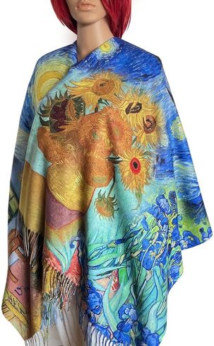 Vincent van Gogh Art Scarf. Starry Night, Sunflowers, Irises & Bedroom Design. Colorful Artistic Wrap Gift for Art Lovers, Artistic Gift for Her in Saudi Arabia