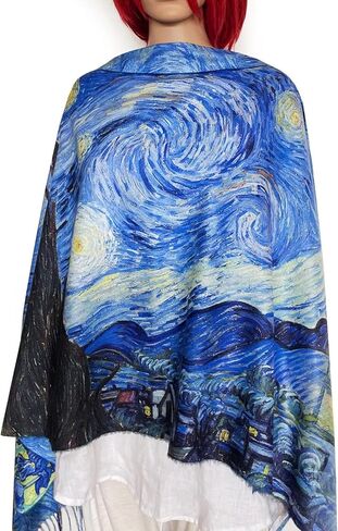 Vincent van Gogh Art Scarf. Starry Night, Sunflowers, Irises & Bedroom Design. Colorful Artistic Wrap Gift for Art Lovers, Artistic Gift for Her in Saudi Arabia