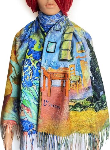 Vincent van Gogh Art Scarf. Starry Night, Sunflowers, Irises & Bedroom Design. Colorful Artistic Wrap Gift for Art Lovers, Artistic Gift for Her in Saudi Arabia