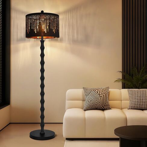 Gothic Vintage Floor Lamp for Living Room Bedroom,Black Standing Tall Lamp with Drum Lampshade,Farmhouse Unique Floor Lamps,Mid Century Modern Iron Floor Lamp for Office Corner(Bulb Included) in Saudi Arabia