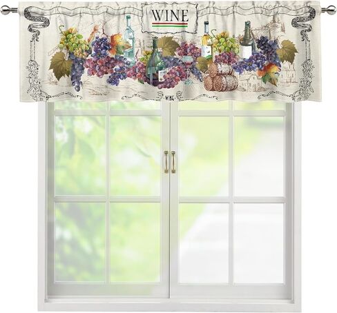 Retro Grape Wine Valance Curtains for Living Room, Vintage Wine Cellar Colorful Oil Painting Decor Art Hand Painted Frame Pattern Window Treatments, Drapes for Kitchen, 54x18in 1P in Saudi Arabia