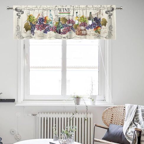 Retro Grape Wine Valance Curtains for Living Room, Vintage Wine Cellar Colorful Oil Painting Decor Art Hand Painted Frame Pattern Window Treatments, Drapes for Kitchen, 54x18in 1P in Saudi Arabia