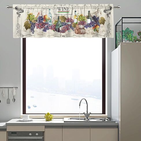 Retro Grape Wine Valance Curtains for Living Room, Vintage Wine Cellar Colorful Oil Painting Decor Art Hand Painted Frame Pattern Window Treatments, Drapes for Kitchen, 54x18in 1P in Saudi Arabia