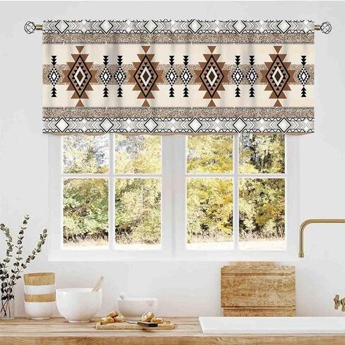Western Aztec Valance Curtains, Boho Southwestern Natvie Tribal American Ethnic Abstract Geometric Vintage Retro Beige Small Window Valance for Cafe Living Room Bedroom Cabinet Bathroom, 54"x18" Inch in Saudi Arabia