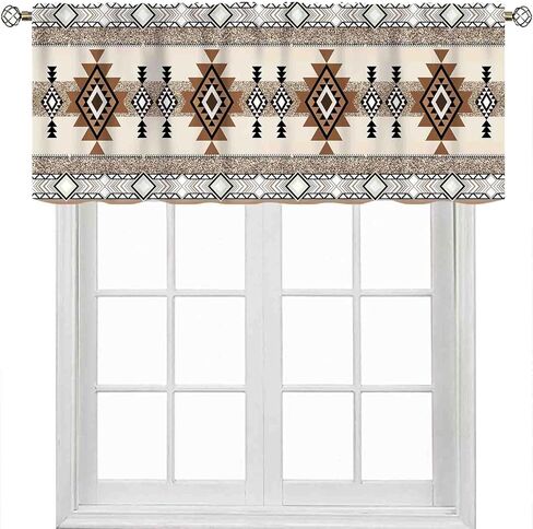 Western Aztec Valance Curtains, Boho Southwestern Natvie Tribal American Ethnic Abstract Geometric Vintage Retro Beige Small Window Valance for Cafe Living Room Bedroom Cabinet Bathroom, 54"x18" Inch in Saudi Arabia