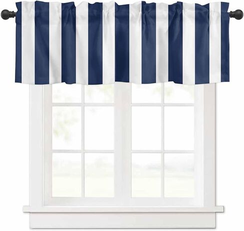 ستارة مخططة الصيف الستارة للنوافذ قضيب جيب نافذة العلاجات المشارب الأزرق الداكن الأبيض ستائر قصيرة للمطبخ نوافذ الحمام غرفة نوم 54 × 18 بوصة، Geometricsoa41887 in Kuwait