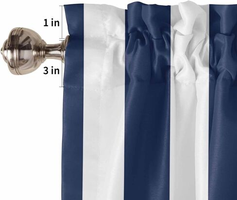 ستارة مخططة الصيف الستارة للنوافذ قضيب جيب نافذة العلاجات المشارب الأزرق الداكن الأبيض ستائر قصيرة للمطبخ نوافذ الحمام غرفة نوم 54 × 18 بوصة، Geometricsoa41887 in Kuwait