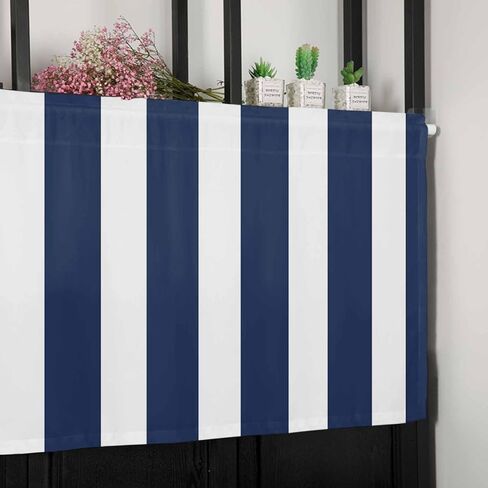 ستارة مخططة الصيف الستارة للنوافذ قضيب جيب نافذة العلاجات المشارب الأزرق الداكن الأبيض ستائر قصيرة للمطبخ نوافذ الحمام غرفة نوم 54 × 18 بوصة، Geometricsoa41887 in Kuwait