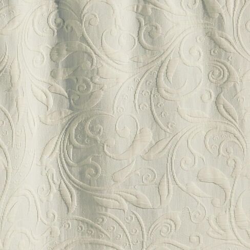 Sweetbay Garden Luxury Matelasse Valance Window Treatment | Embroidered Magnolia Flower, Butterfly, & Leaf Velvet Appliques | Ivory Scrollwork Textured Drapery with Green Stitched Scalloped Edges in Saudi Arabia