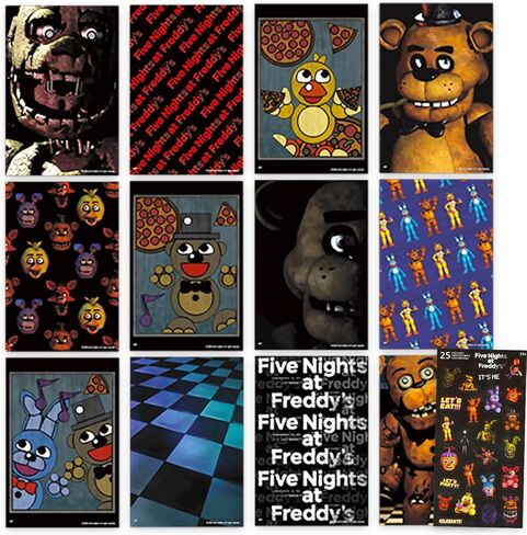 مجموعة ملصقات Mini Five Nights at Freddy's - حزمة فنية جدارية لألعاب الفيديو تتضمن 12 ملصقًا صغيرًا للغرفة FNAF (4 × 6 بوصات) بالإضافة إلى ملصقات | خمس ليال في ديكورات فريدي للأطفال in Kuwait