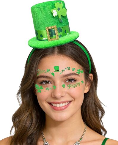 عيد القديس باتريك عقال الجني قبعة خضراء أفضل قبعة عقال الأيرلندية الترتر شامروك سانت باتي يوم اكسسوارات للنساء زي in Kuwait