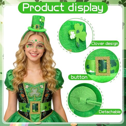 عيد القديس باتريك عقال الجني قبعة خضراء أفضل قبعة عقال الأيرلندية الترتر شامروك سانت باتي يوم اكسسوارات للنساء زي in Kuwait