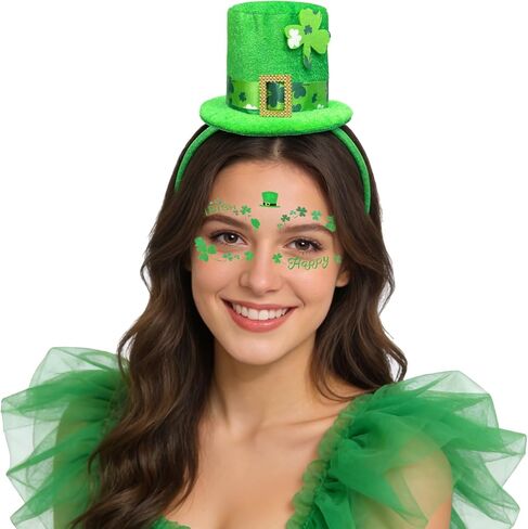 عيد القديس باتريك عقال الجني قبعة خضراء أفضل قبعة عقال الأيرلندية الترتر شامروك سانت باتي يوم اكسسوارات للنساء زي in Kuwait