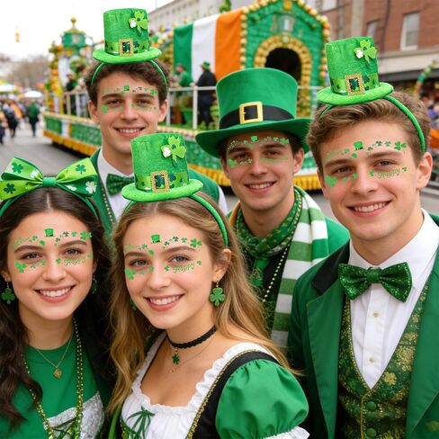 عيد القديس باتريك عقال الجني قبعة خضراء أفضل قبعة عقال الأيرلندية الترتر شامروك سانت باتي يوم اكسسوارات للنساء زي in Kuwait