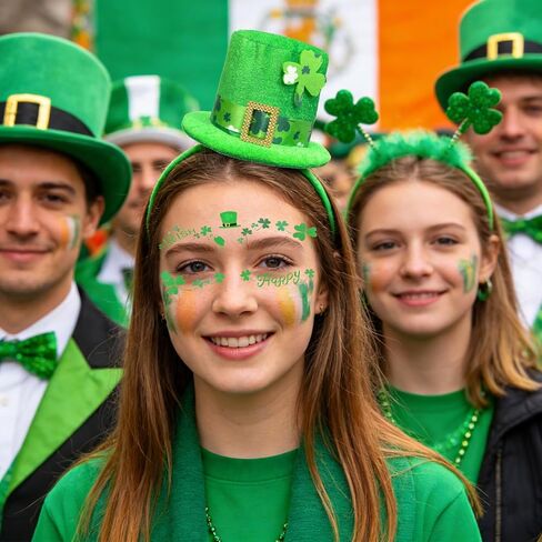 عيد القديس باتريك عقال الجني قبعة خضراء أفضل قبعة عقال الأيرلندية الترتر شامروك سانت باتي يوم اكسسوارات للنساء زي in Kuwait