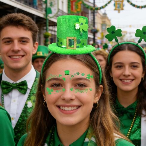 عيد القديس باتريك عقال الجني قبعة خضراء أفضل قبعة عقال الأيرلندية الترتر شامروك سانت باتي يوم اكسسوارات للنساء زي in Kuwait