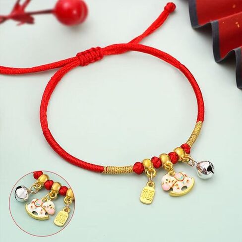 3pcs/6pcs 2026 New Year of Horse Charm Bracelets, Red Braided Adjustable String Zodiac Animal Enamel Colored Horse Bell Pendant Good Luck Jewelry Gifts for Women Men With Gift Card Box in Kuwait
