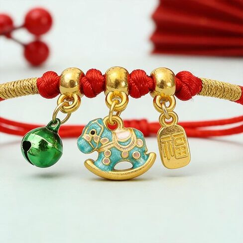 3pcs/6pcs 2026 New Year of Horse Charm Bracelets, Red Braided Adjustable String Zodiac Animal Enamel Colored Horse Bell Pendant Good Luck Jewelry Gifts for Women Men With Gift Card Box in Kuwait