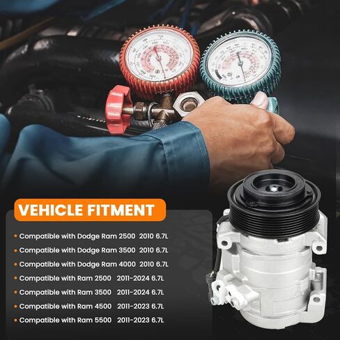 Air Conditioning AC Compressor w/Clutch Compatible with Dodge Ram 2500 3500 4000 2010, Ram 2500 3500 4500 5500 2011-2024, L6 6.7L A/C Compressor replace for 178313 55111444AB in Saudi Arabia
